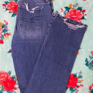 American Eagle Outfitters Distressed Blue Straight Leg Jeans